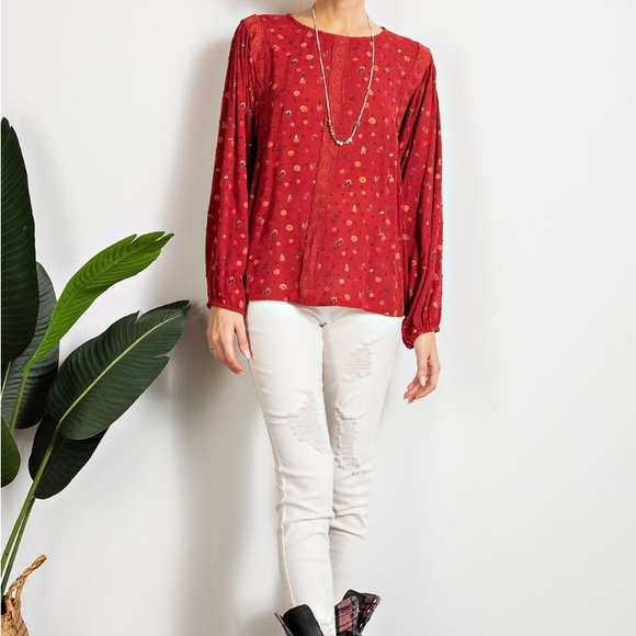 Floral Red wine Women's Top Easel - Picture 4 of 5